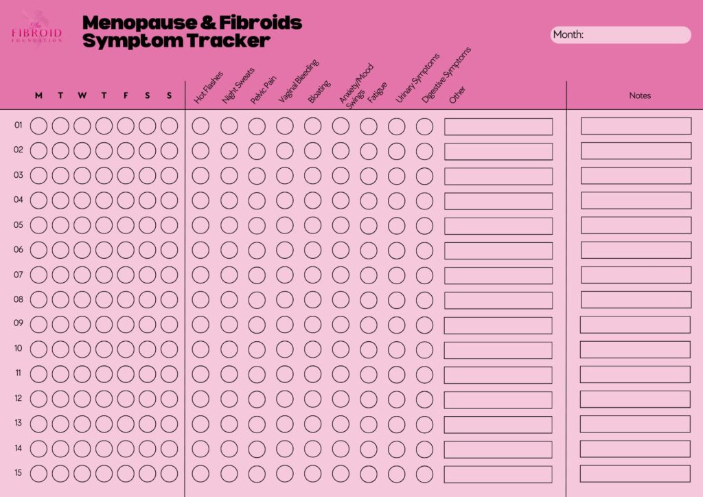 Printable menopause and fibroids symptom tracker