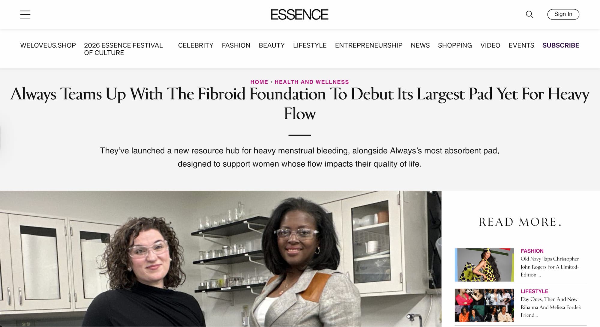 Essence Magazine: Always Teams Up With The Fibroid Foundation To Debut Its Largest Pad Yet For Heavy Flow
